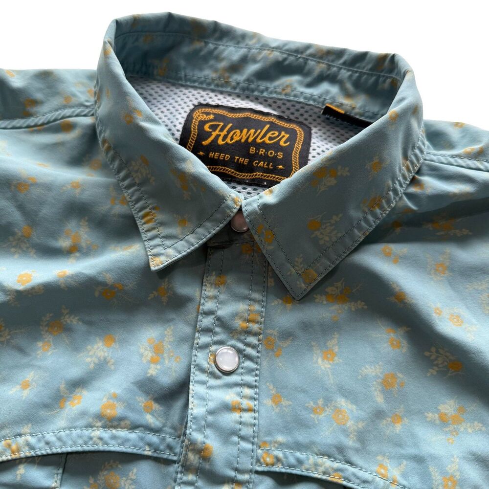 Howler Bros Western Pearl Snap Open Country Tech Shirt XL Short Sleeve Vented